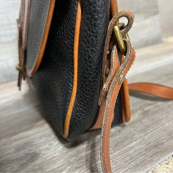 DOONEY & BOURKE Vintage Equestrian Leather Crossbody Purse Bag Black Tan - Picture 9 of 16